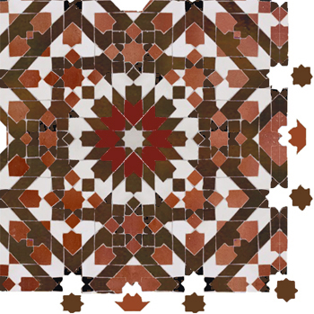 Mosaic House Moroccan tile Batha Trellis 1-4-19-7-6 White Rust Brown Red Black  zellige, mosaic, zellij, field, pattern, glaze, classic, stars, intricate, complex, traditional 